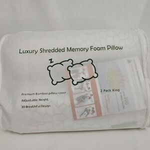 Supa Modern Luxury Shredded Memory Foam Pillow Premium Bamboo 2 Pack King New
